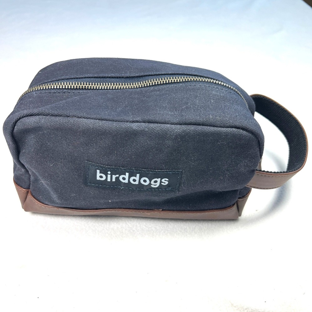 Birddogs Dopp Kit Mens OS Navy Blue Canvas Faux Leather Trim Toiletry Bag Travel